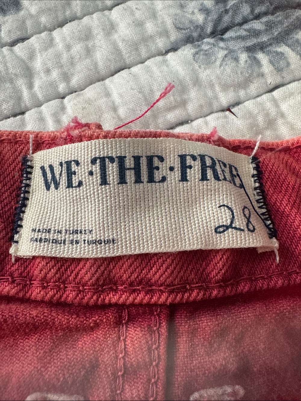 Nordstrom We the Free  Red Distressed Embroidered Denim Shorts - Picture 3 of 5